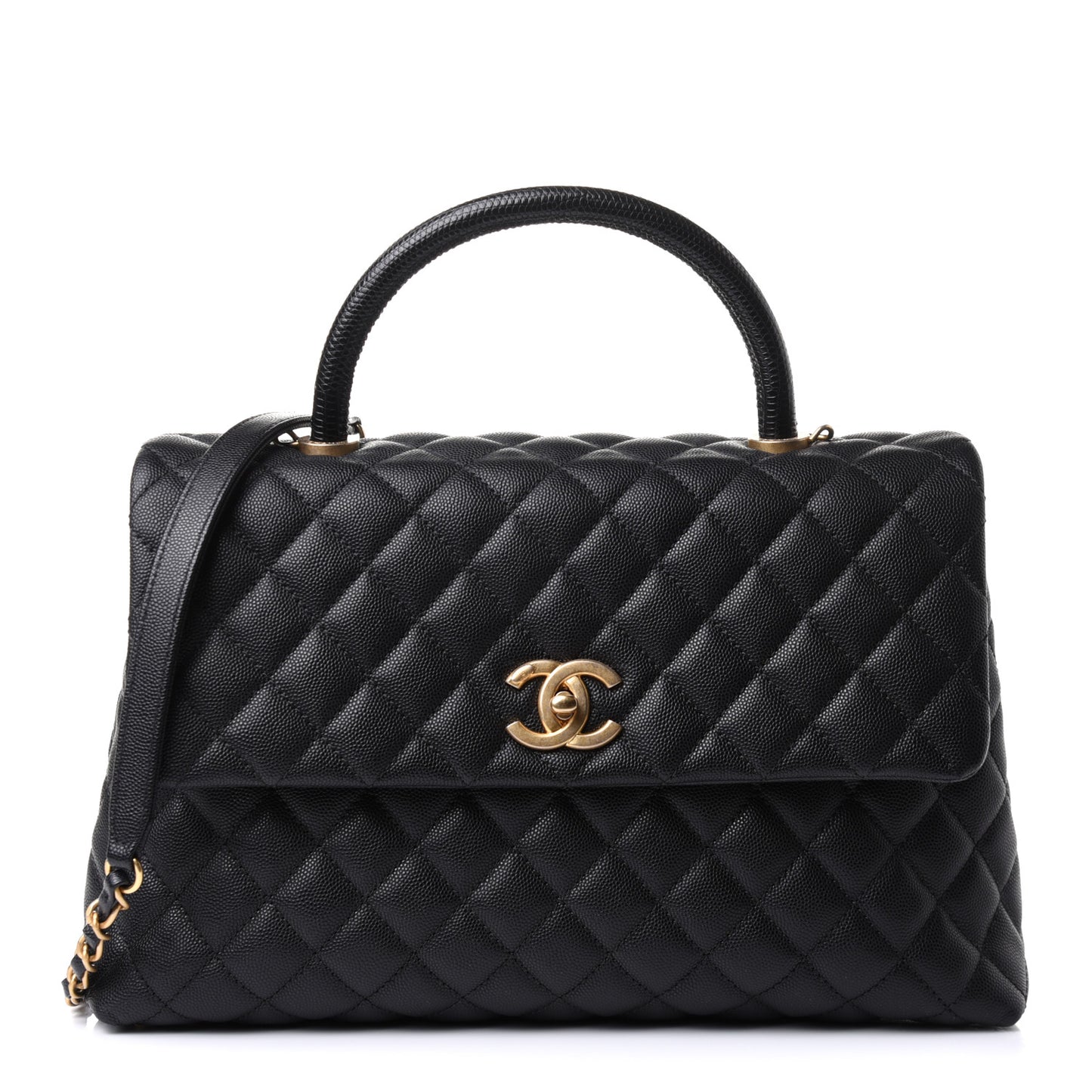 Caviar Lizard Quilted Medium Coco Handle Flap Black