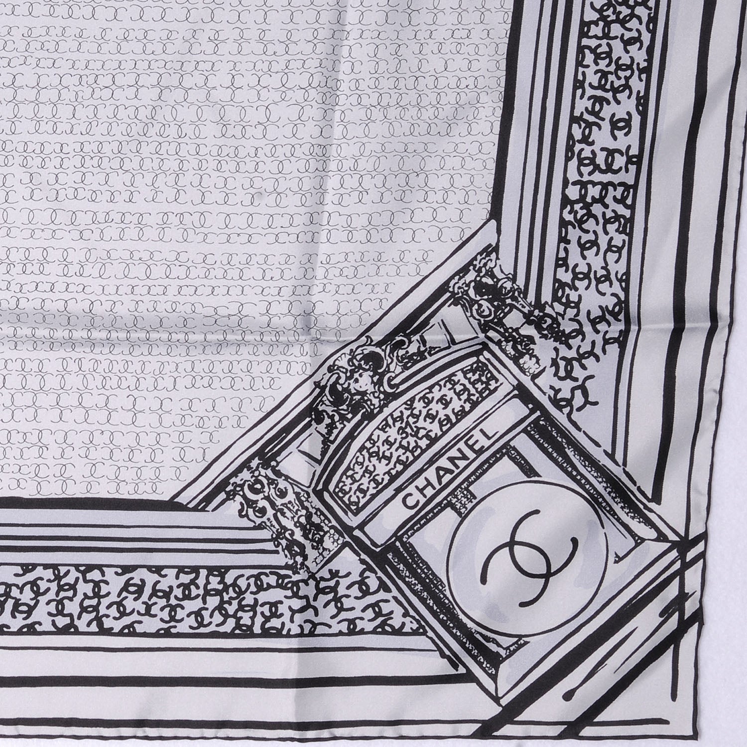 Chanel Silk Scarf CC Logo White Black 1 of 4