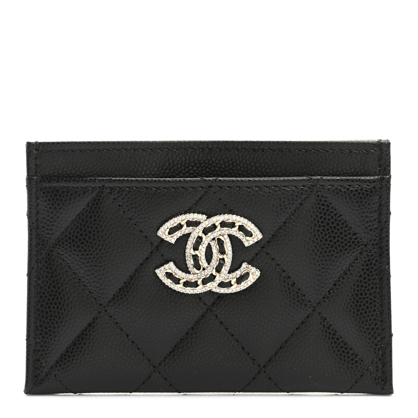 Caviar Quilted Crystal Card Holder Black