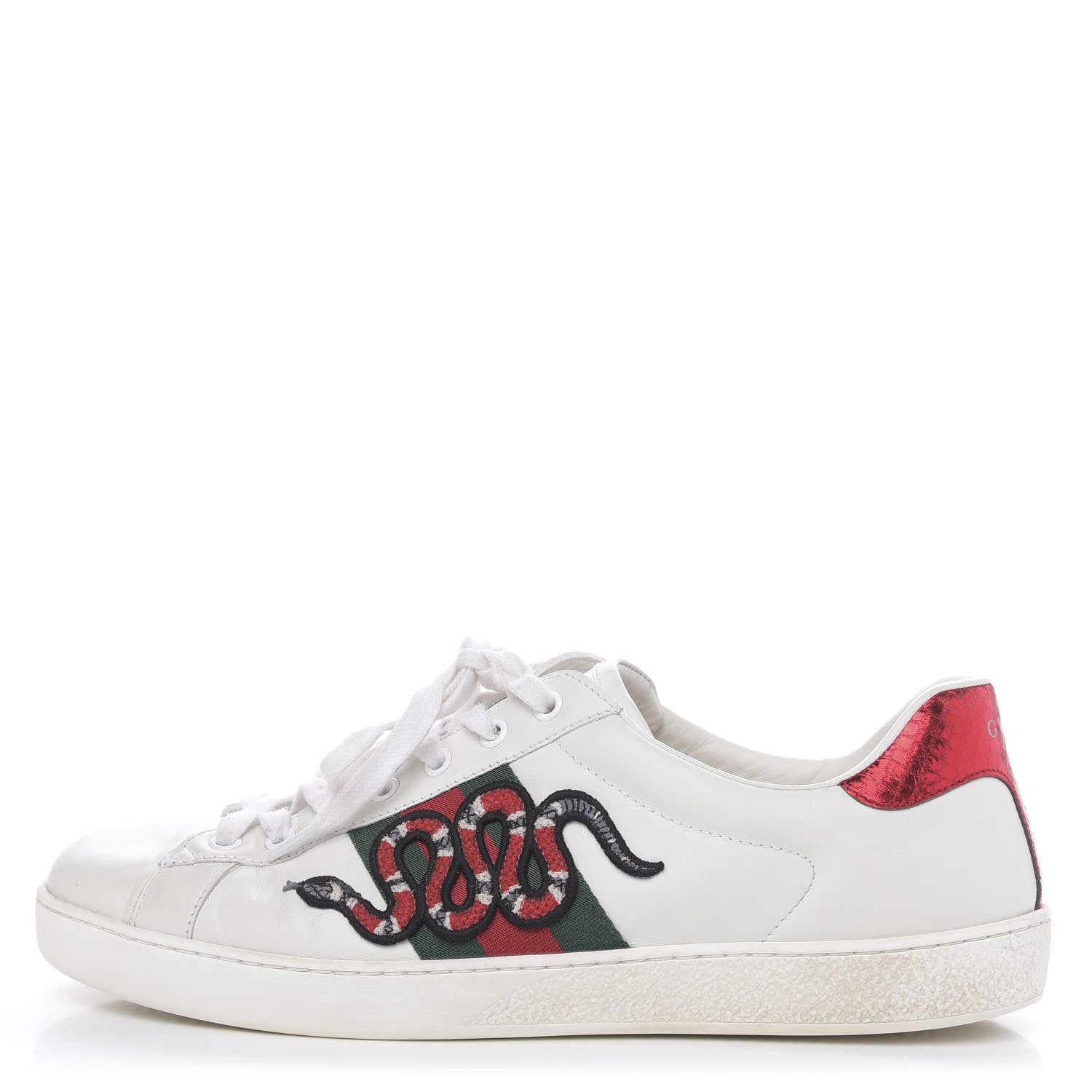 Gucci Calfskin Ayers Kingsnake Embroidered Mens Ace Sneakers 9 Green Red 1 of 14