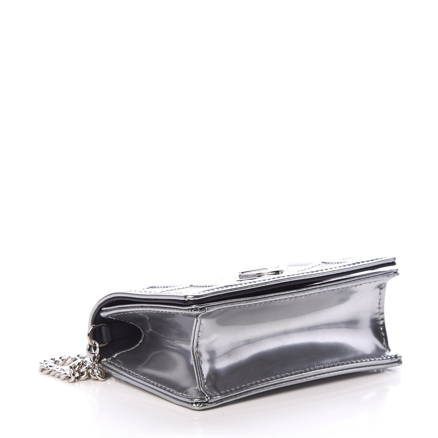 Metallic Patent Micro-Cannage Baby Diorama Flap Bag Silver