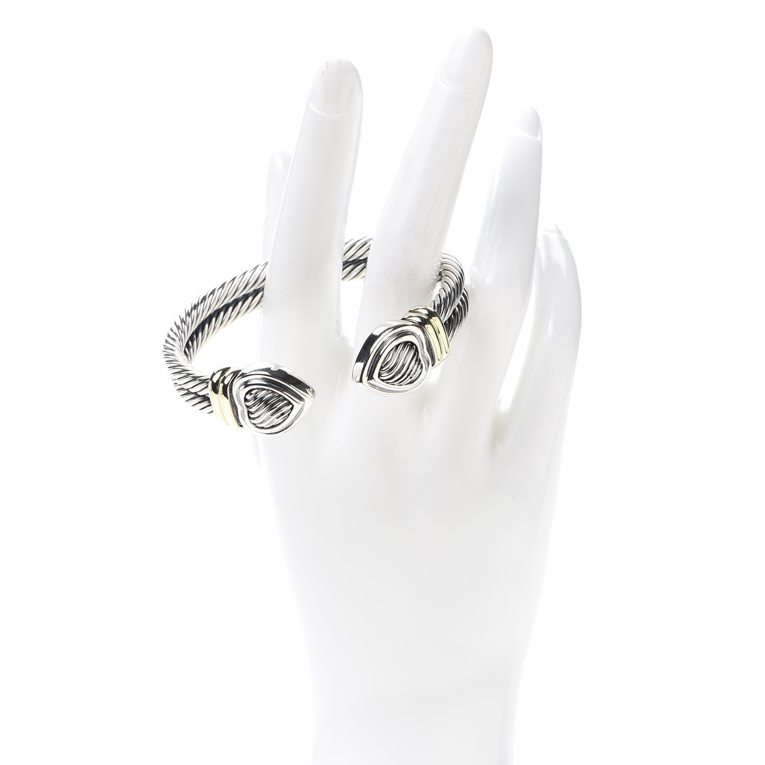 David Yurman Sterling Silver 14K Yellow Gold Double Cable Heart Bracelet 2 of 5