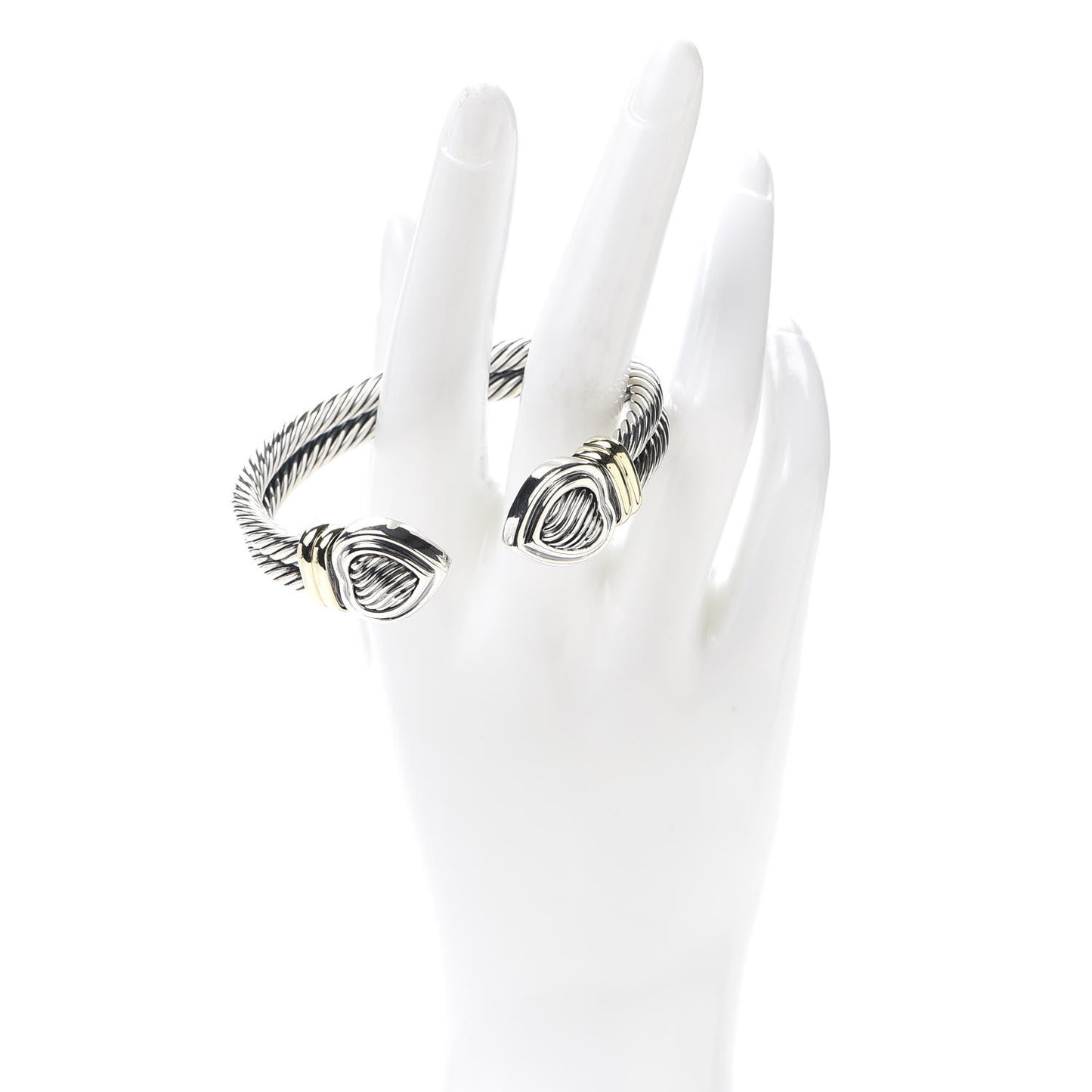 Sterling Silver 14K Yellow Gold Double Cable Heart Bracelet