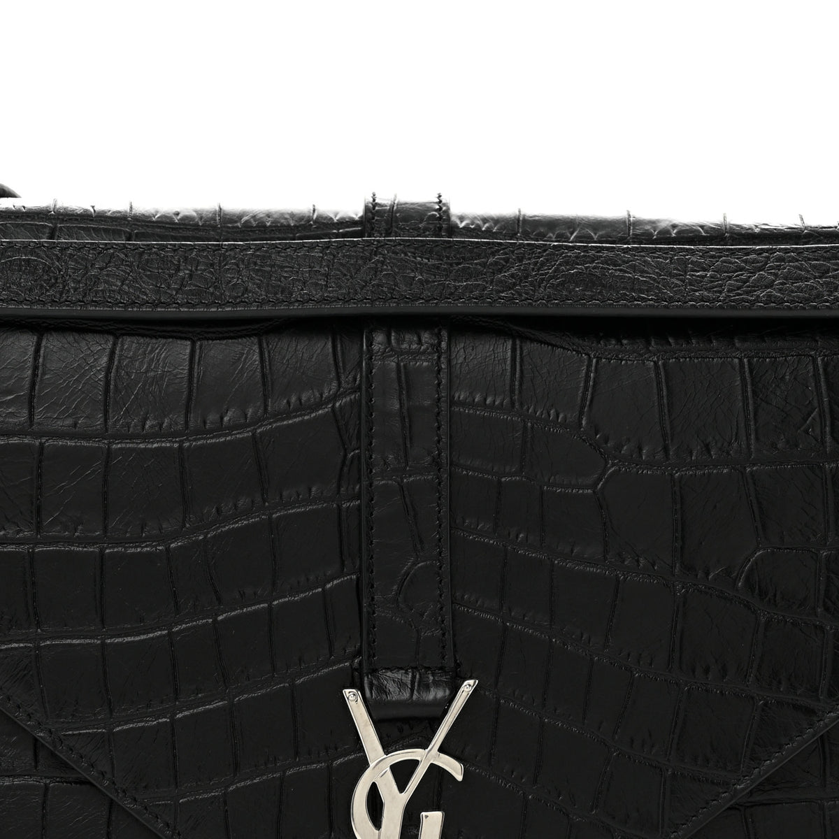 Calfskin Crocodile Embossed Large Monogram Envelope Chain Shoulder Bag Black