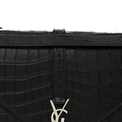 Saint Laurent Calfskin Crocodile Embossed Large Monogram Envelope Chain Shoulder Bag Black 8 of 12