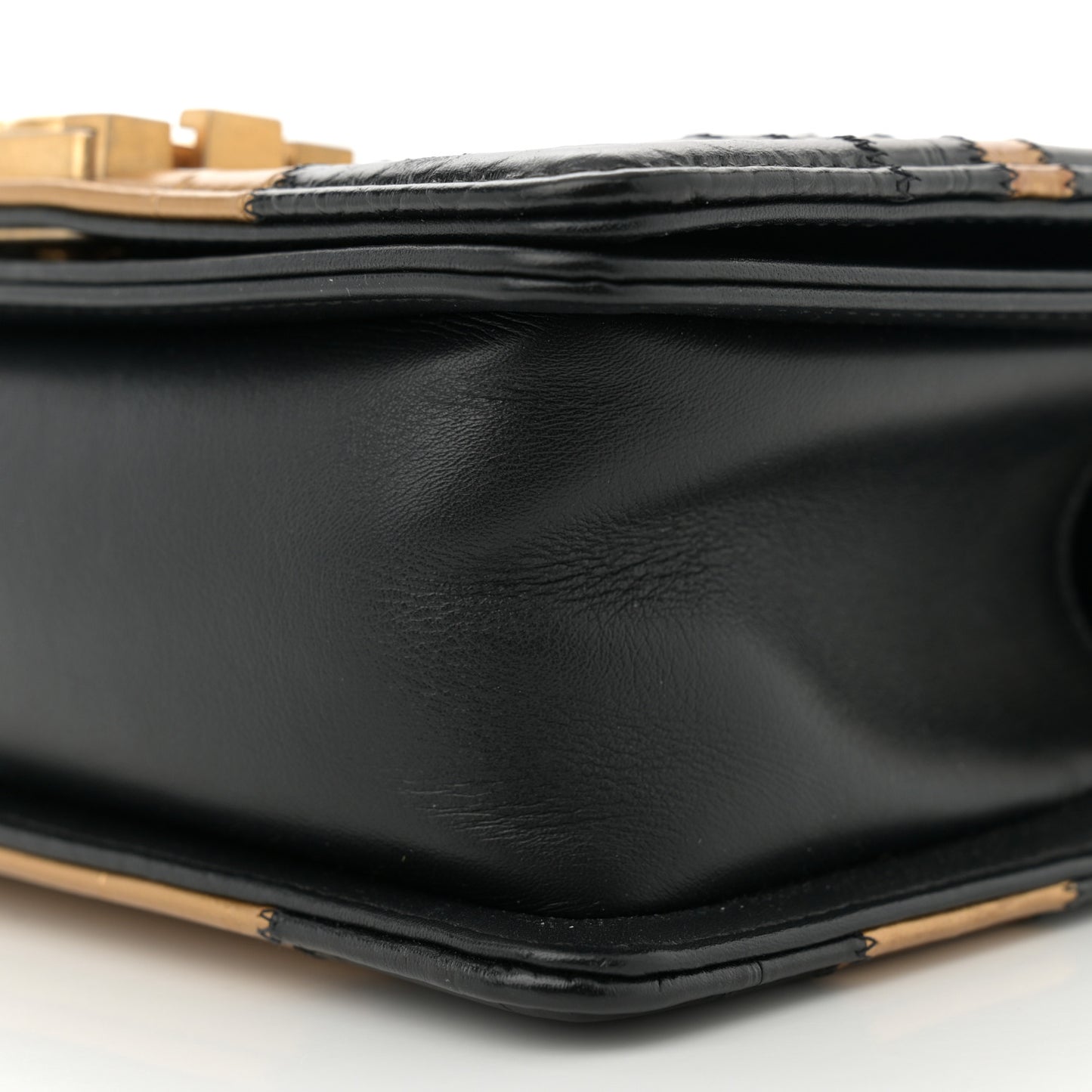 Crocodile Python Calfskin Embossed Small Boy Flap Black Gold