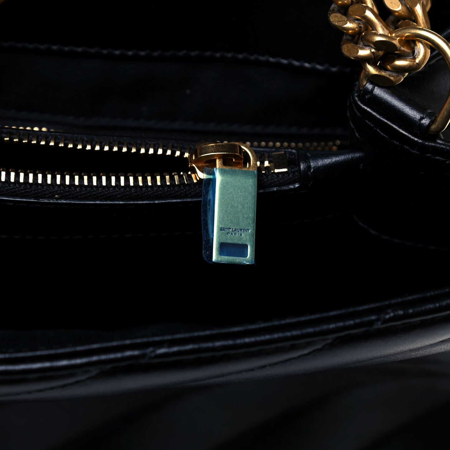 Calfskin Y Quilted Monogram Large Loulou Chain Satchel Black