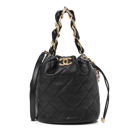 Chanel Shiny Lambskin Quilted Chain Is More Drawstring Bag Black 1 of 9