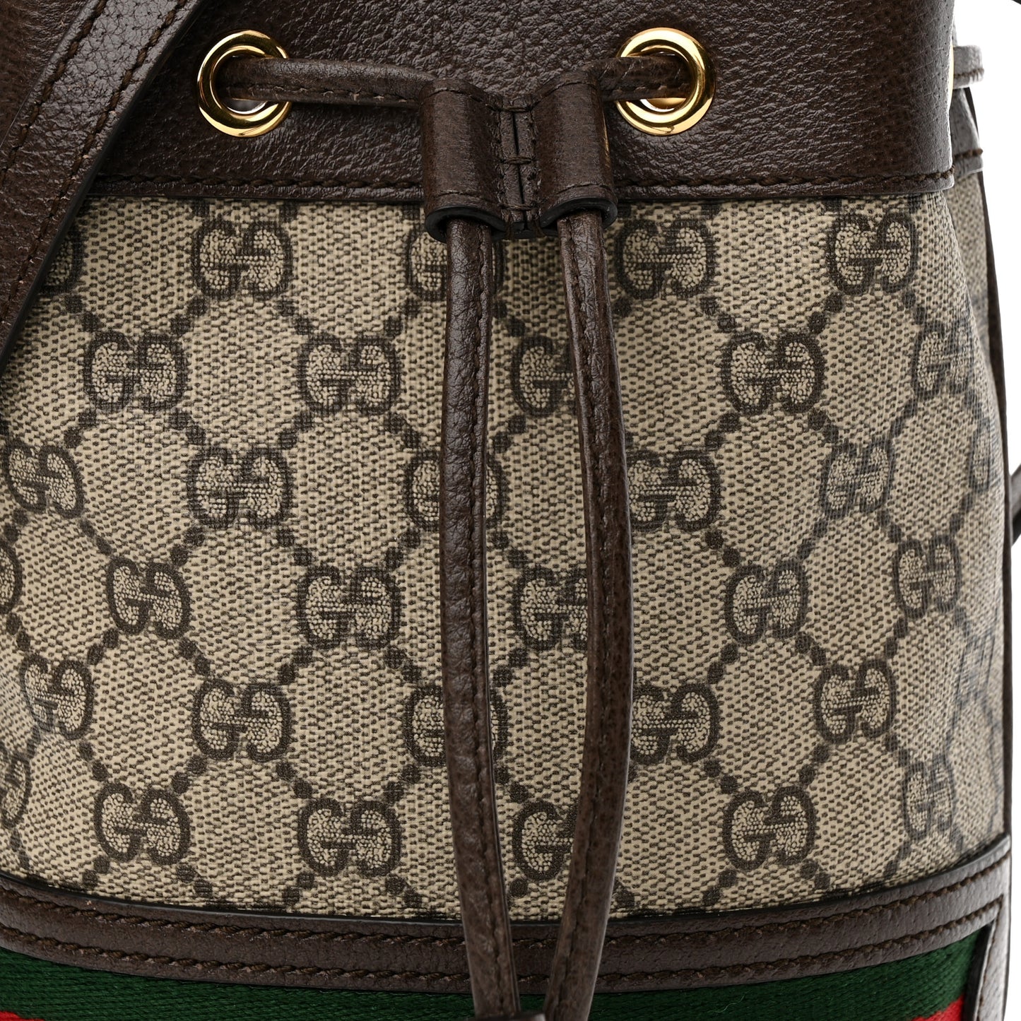 GG Supreme Monogram Web Mini Ophidia Bucket Bag Brown