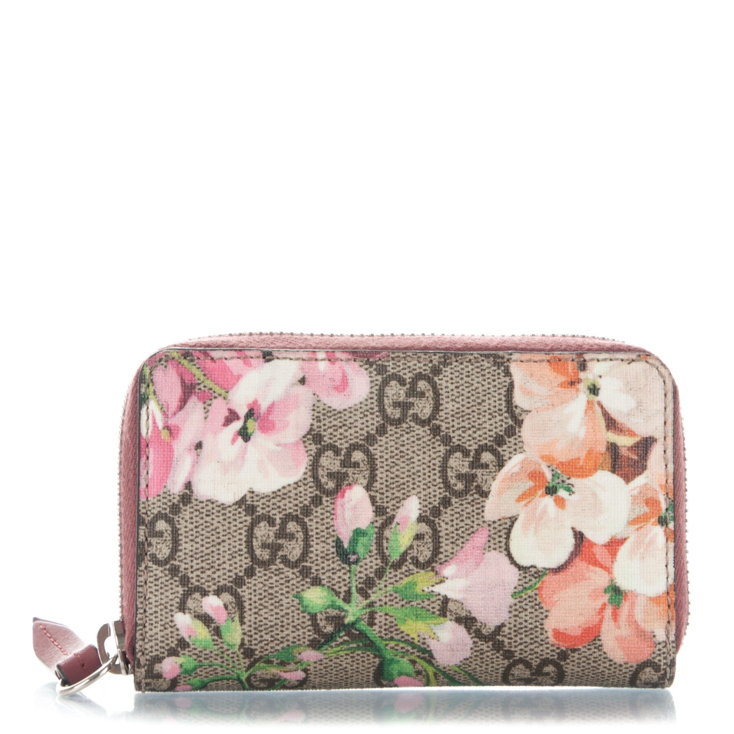 Gucci GG Supreme Monogram Blooms Zip Around Card Case Wallet Beige Multicolor Dry Rose 1 of 6