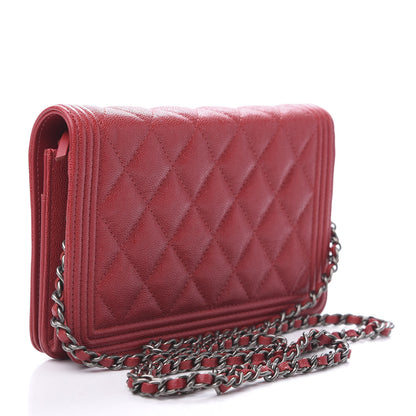 Chanel Caviar Quilted Boy Wallet On Chain WOC Red 3 of 12