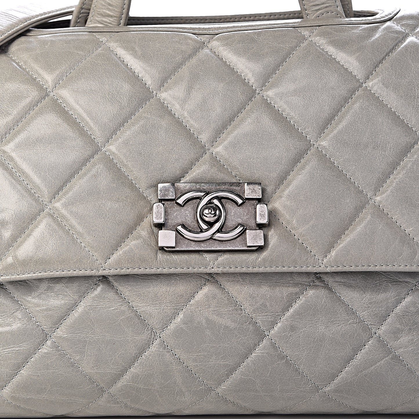 Glazed Calfskin Boy Satchel Flap Light Grey