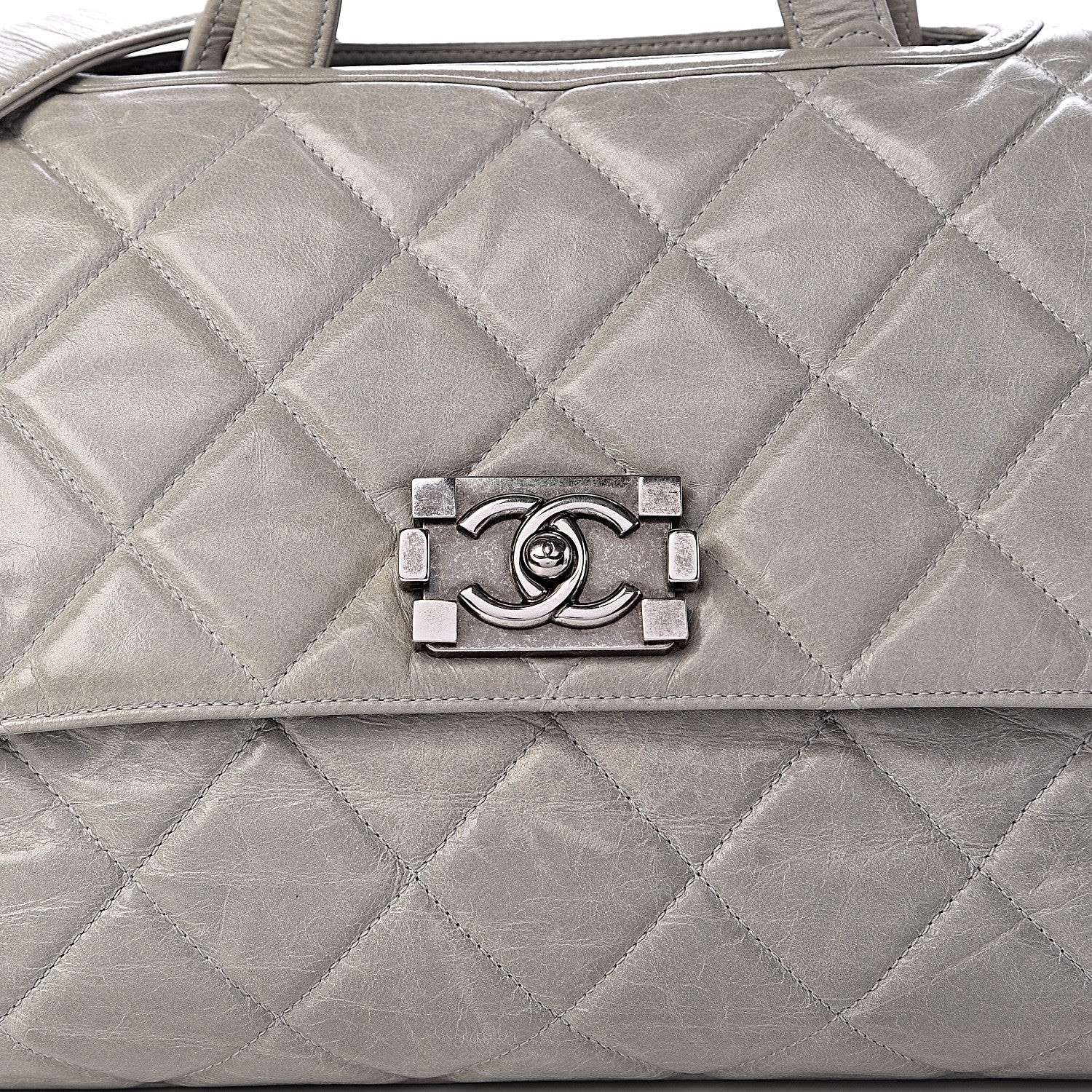 Chanel Glazed Calfskin Boy Satchel Flap Light Grey 8 of 13