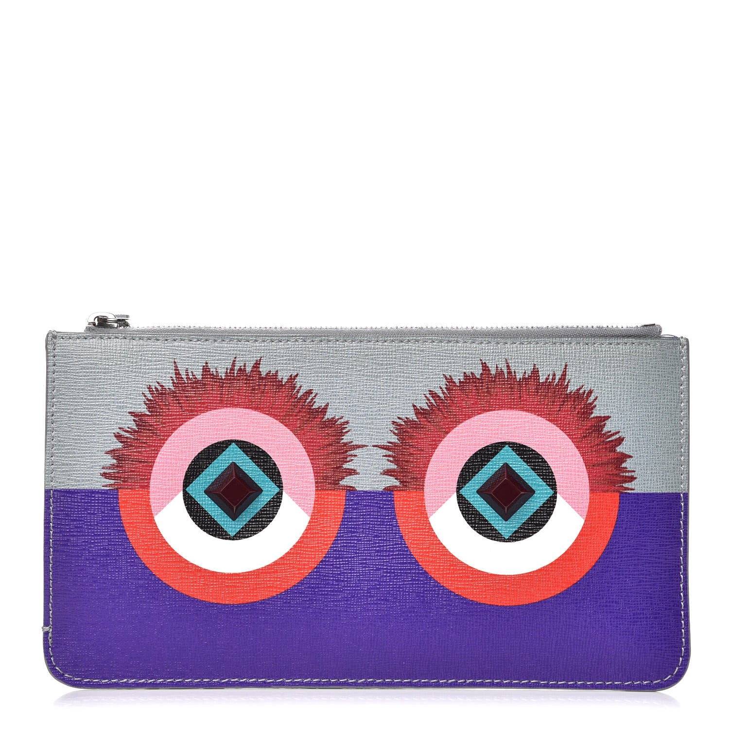 Fendi Vitello Elite Studded Hypnoteyes Zip Pouch Polvere Multicolor 1 of 9