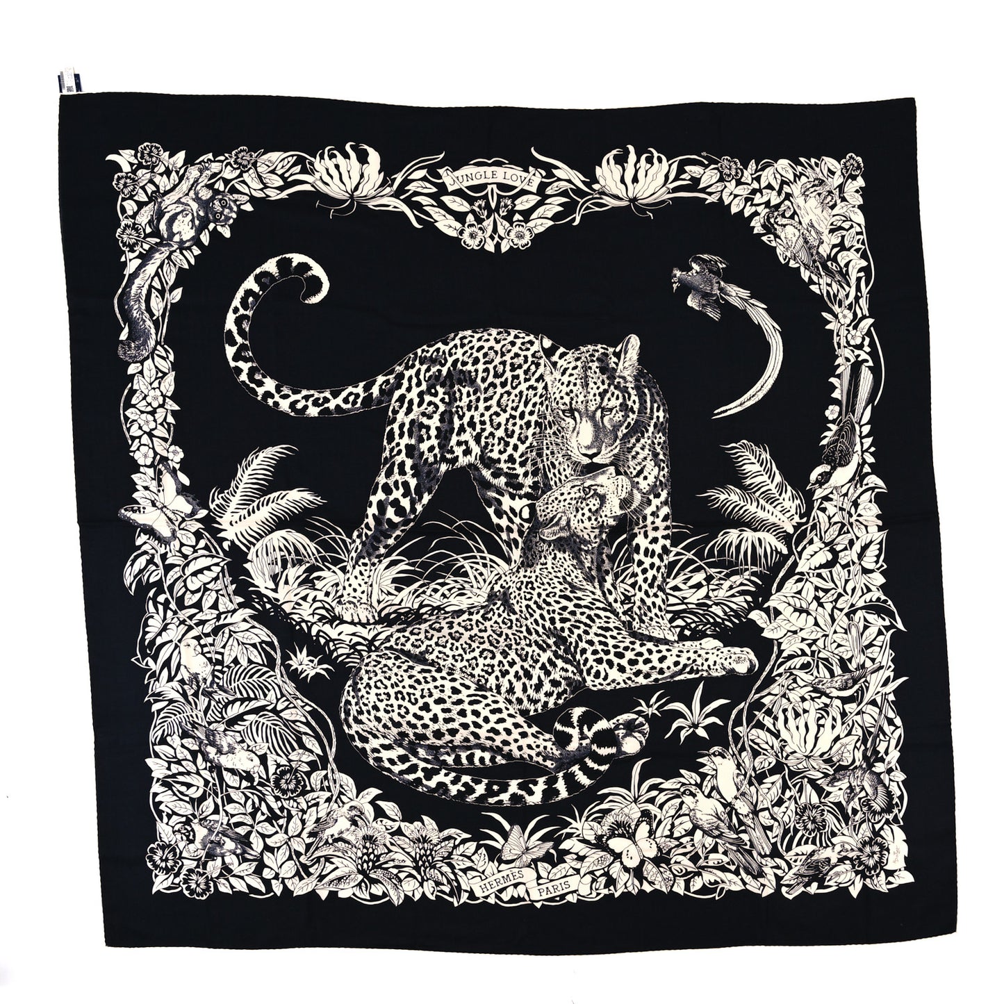 Cashmere Silk Jungle Love Tattoo Shawl 140 Bleu Black White