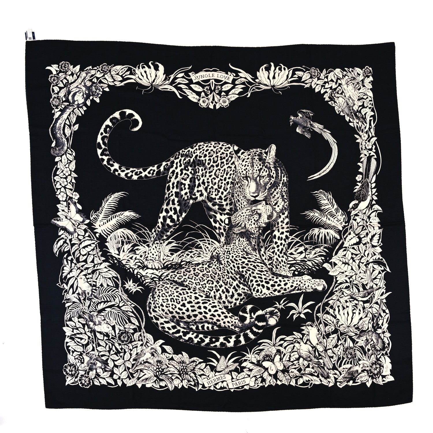 Hermes Cashmere Silk Jungle Love Tattoo Shawl 140 Bleu Black White 1 of 3