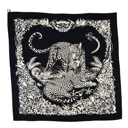 Hermes Cashmere Silk Jungle Love Tattoo Shawl 140 Bleu Black White 1 of 3