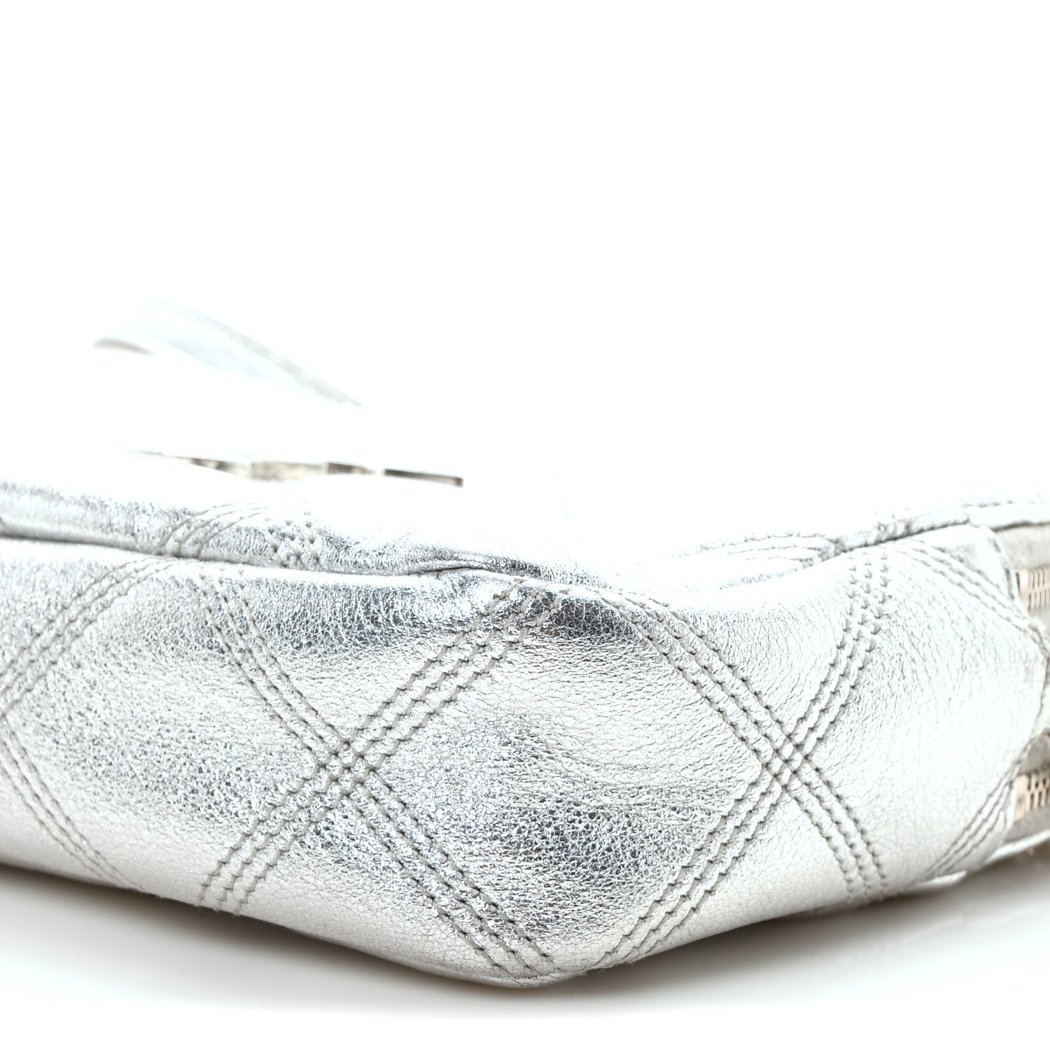 Saint Laurent Metallic Lambskin Quilted Mini Becky Double Zip Bag