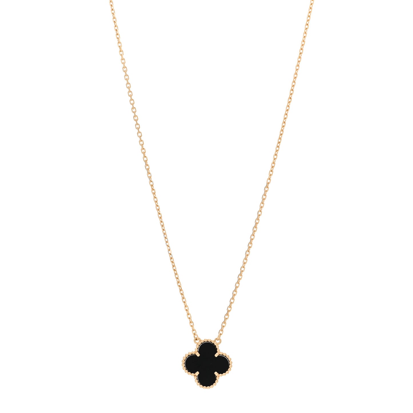 18K Yellow Gold Black Onyx Vintage Alhambra Pendant Necklace