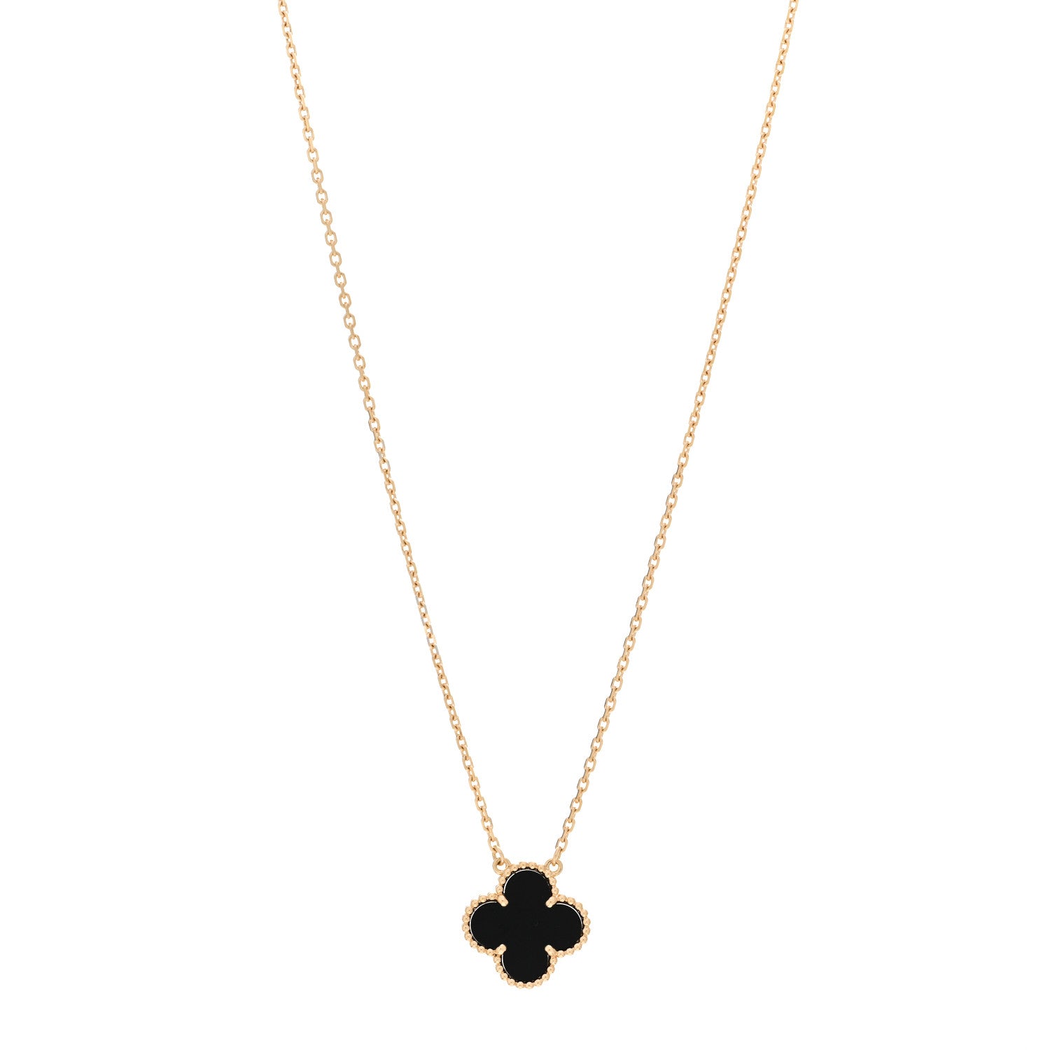 Van Cleef & Arpels 18K Yellow Gold Black Onyx Vintage Alhambra Pendant Necklace 1 of 5