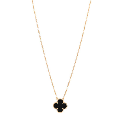 Van Cleef & Arpels 18K Yellow Gold Black Onyx Vintage Alhambra Pendant Necklace 1 of 5