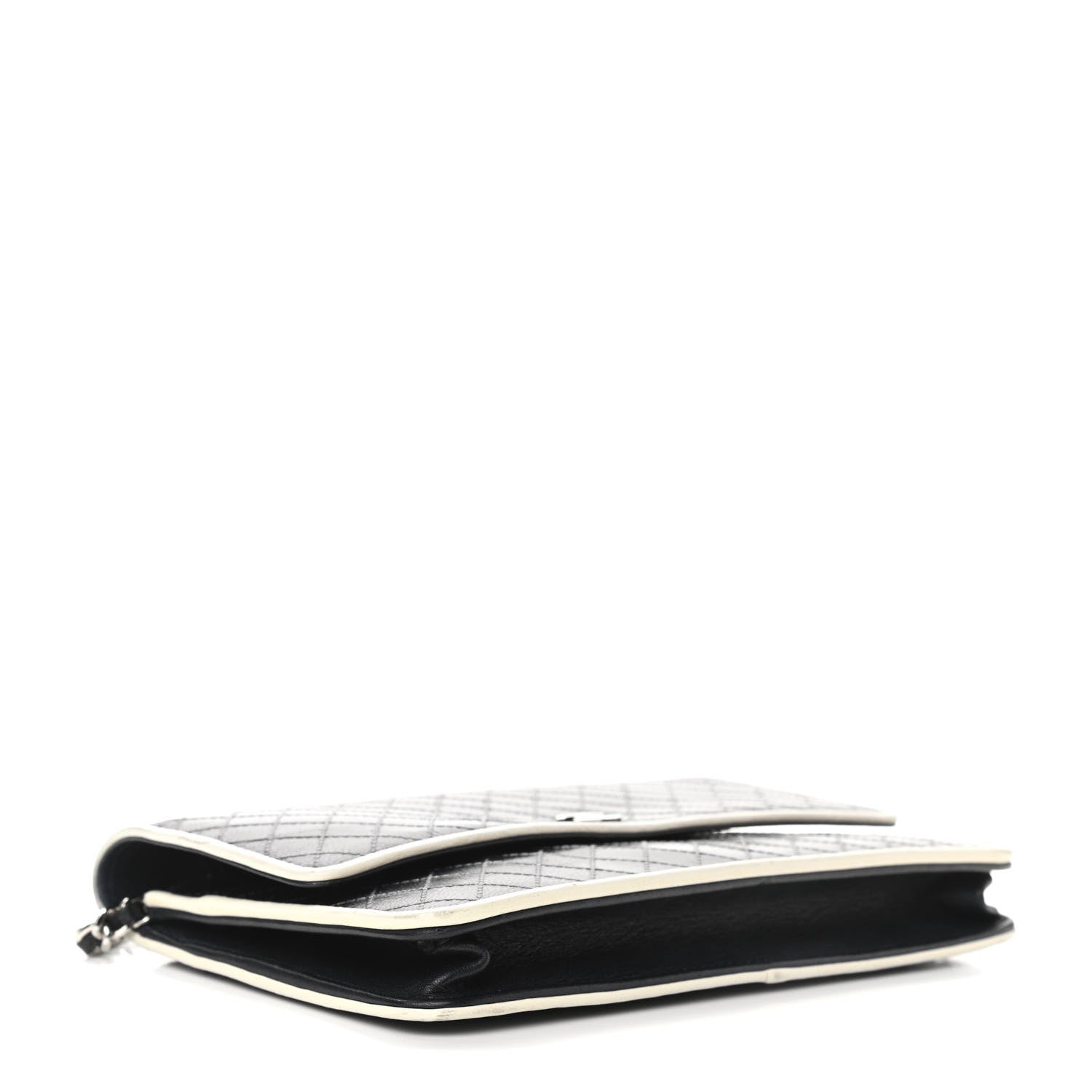 Chanel Grained Calfskin Diamond Stitched Wallet On Chain WOC Dark Navy White 4 of 14