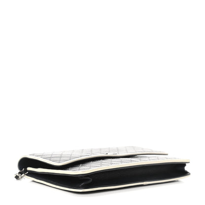 Chanel Grained Calfskin Diamond Stitched Wallet On Chain WOC Dark Navy White 4 of 14
