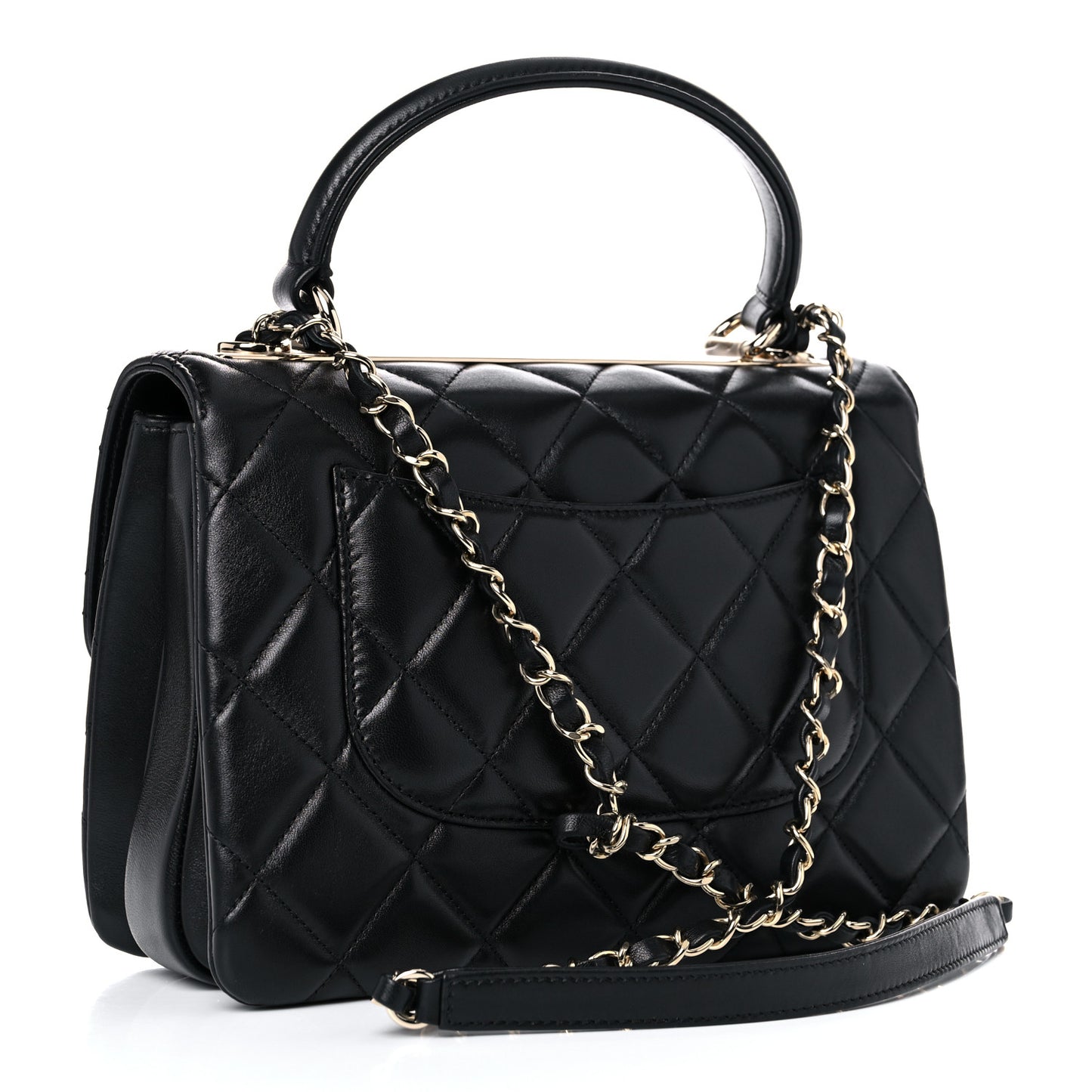 Lambskin Quilted Small Trendy CC Dual Handle Flap Bag Black