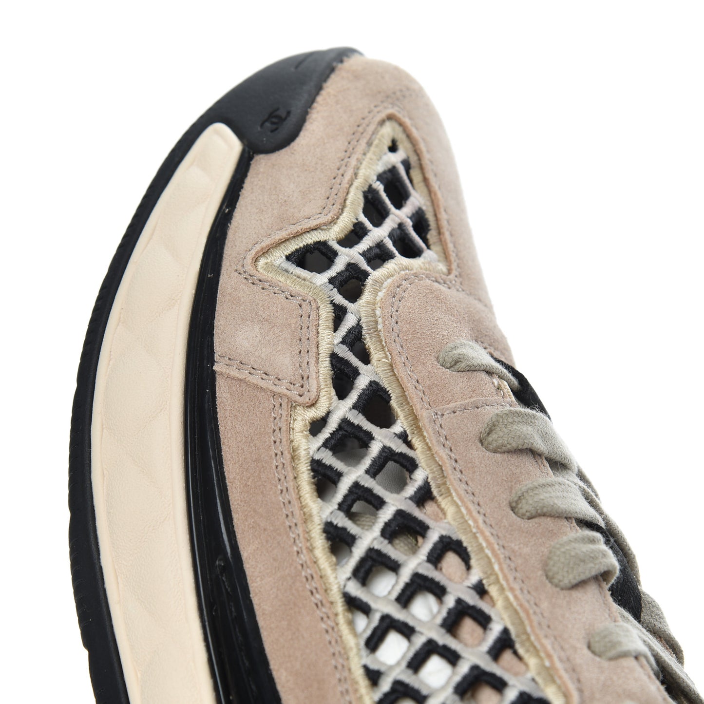 Suede Calfskin Embroidered CC Sneakers 41 Beige Black