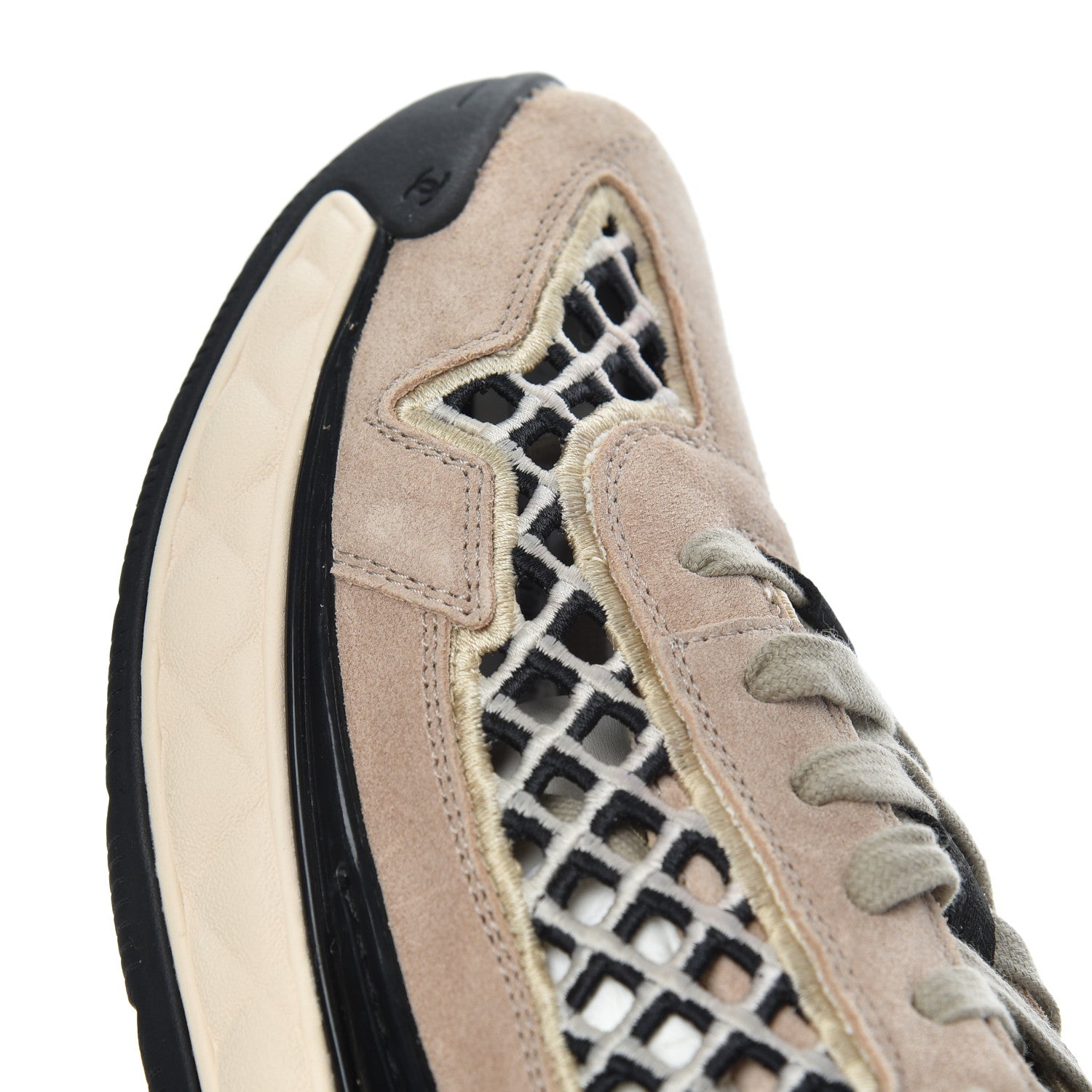 Chanel Suede Calfskin Embroidered CC Sneakers 41 Beige Black 11 of 17