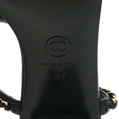 Chanel Lambskin Pearl Chain CC Thong Sandals 37 Black 6 of 8