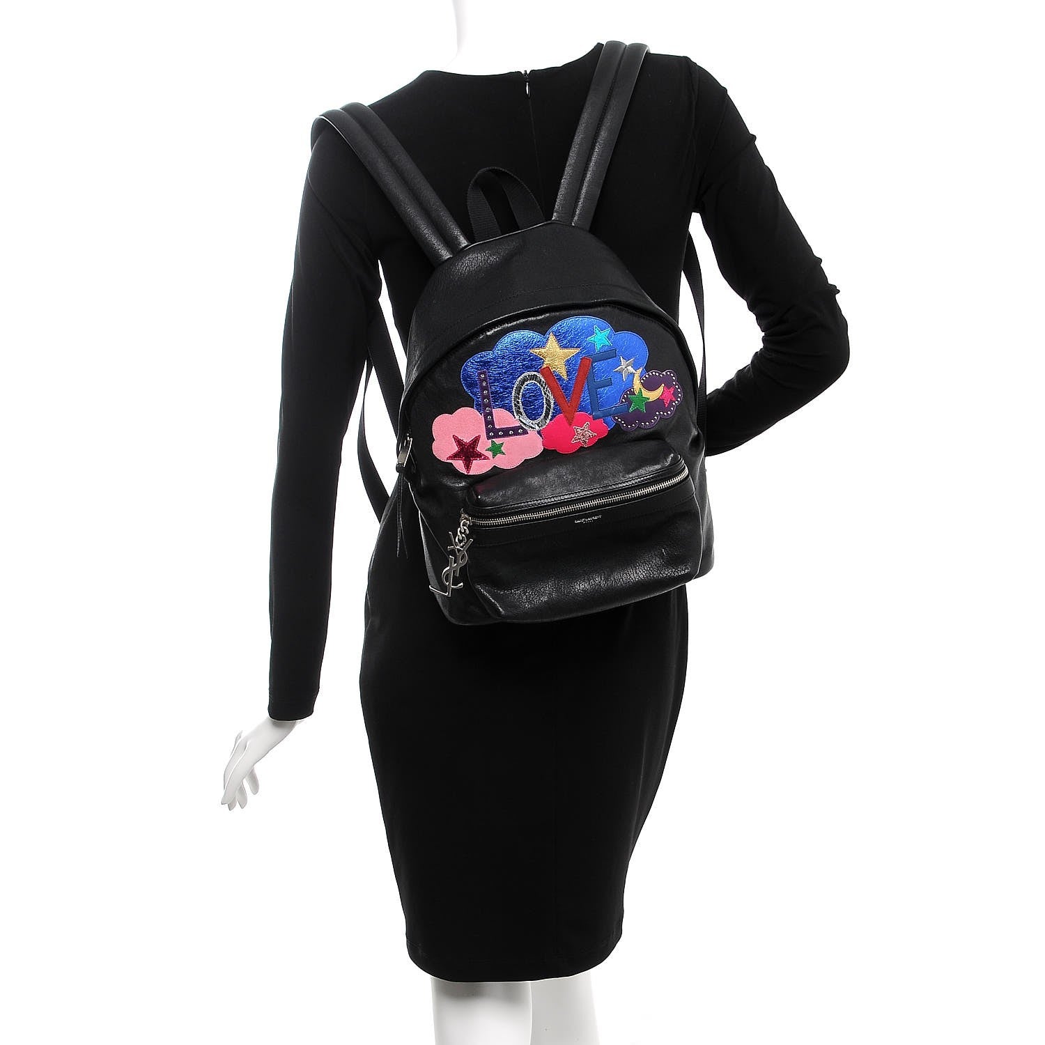 Saint Laurent Sheepskin Mini Love Appliqué City Backpack Black 2 of 8