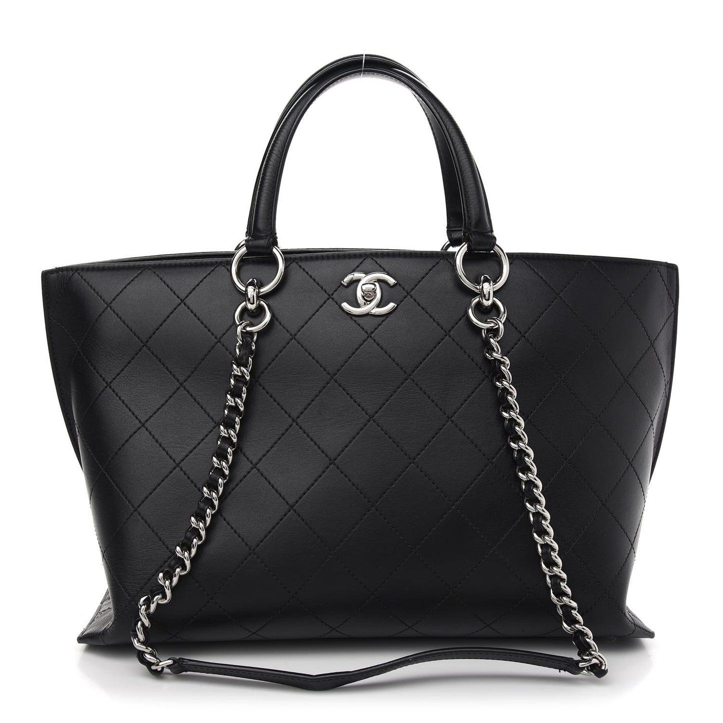 Calfskin Stitched Shopping Tote Black