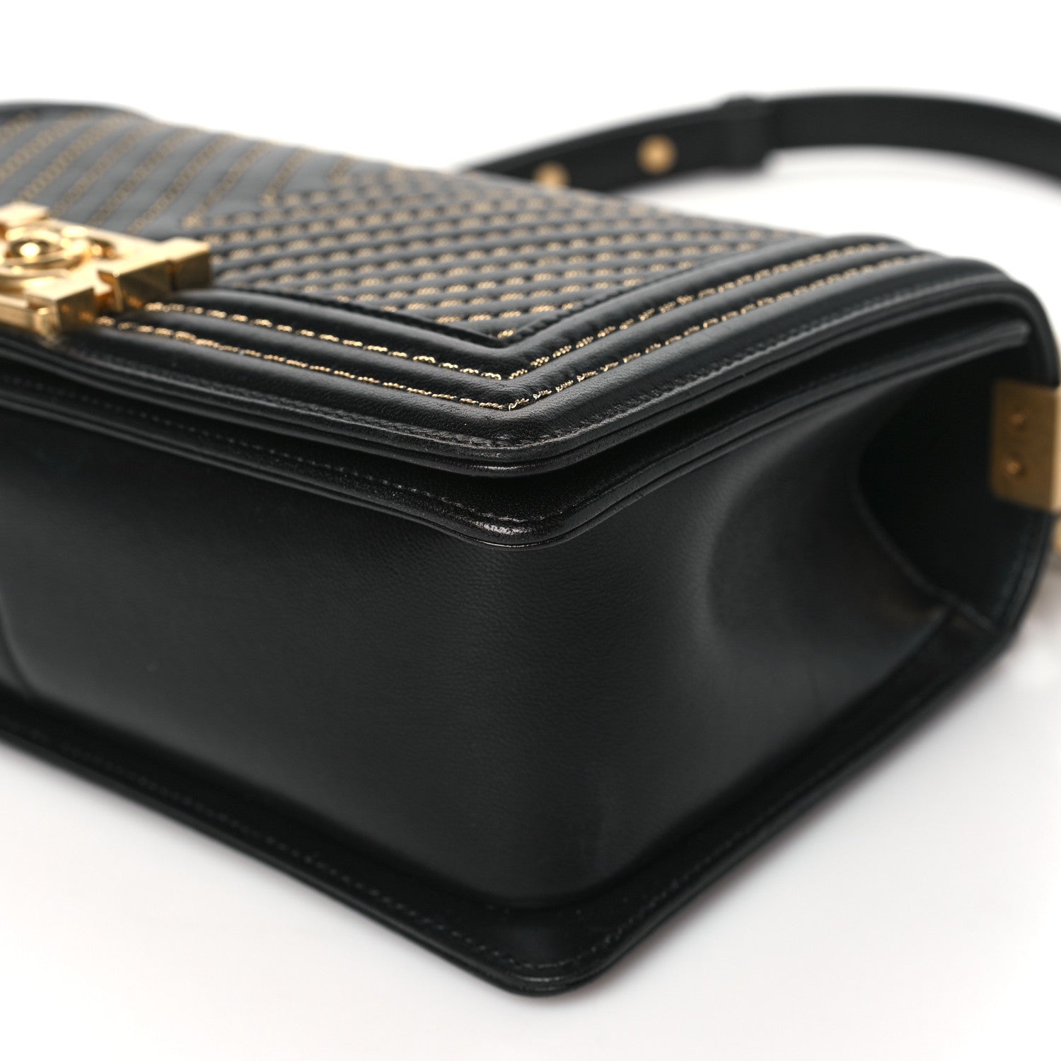 Chanel Lambskin Chevron Chain Stitched Medium Boy Flap Black 10 of 10