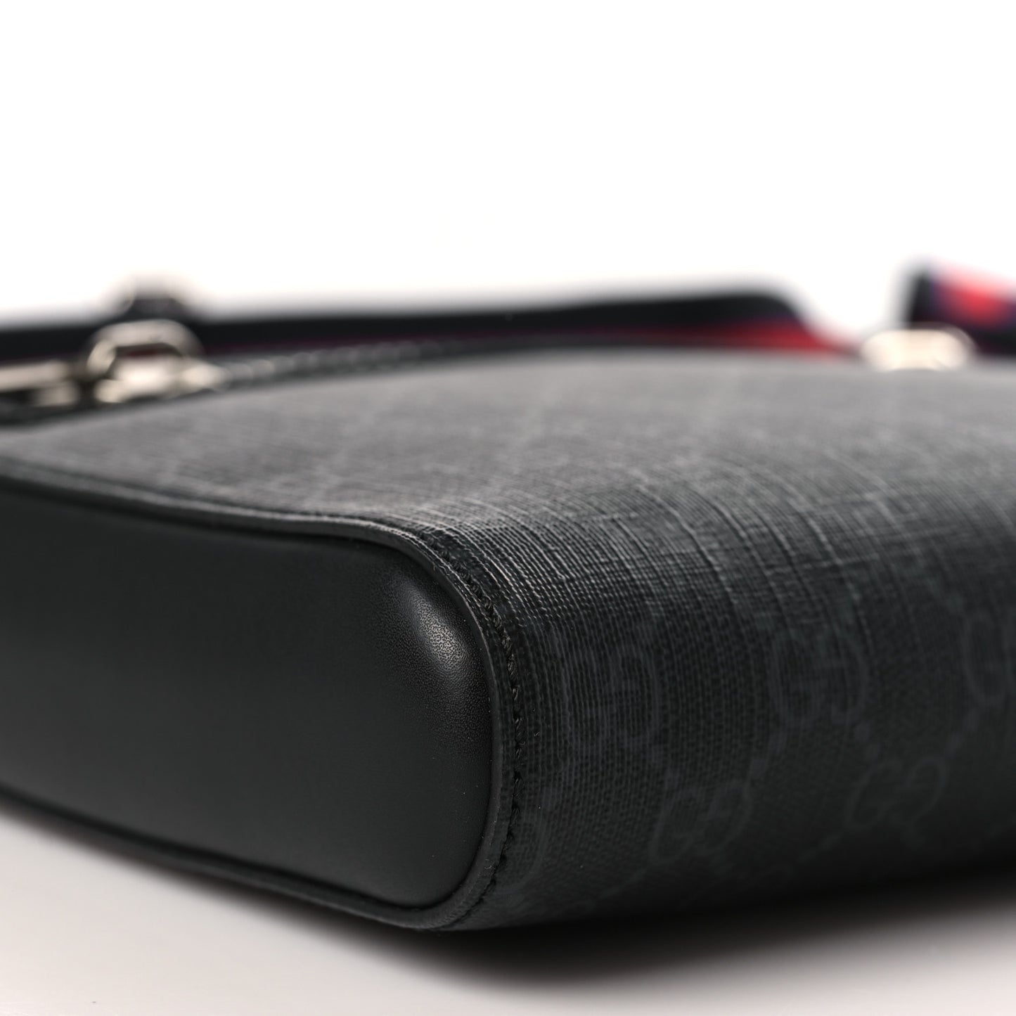 GG Supreme Monogram Web Small Flat Messenger Bag Black Grey