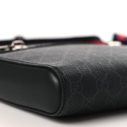 Gucci GG Supreme Monogram Web Small Flat Messenger Bag Black Grey 8 of 9