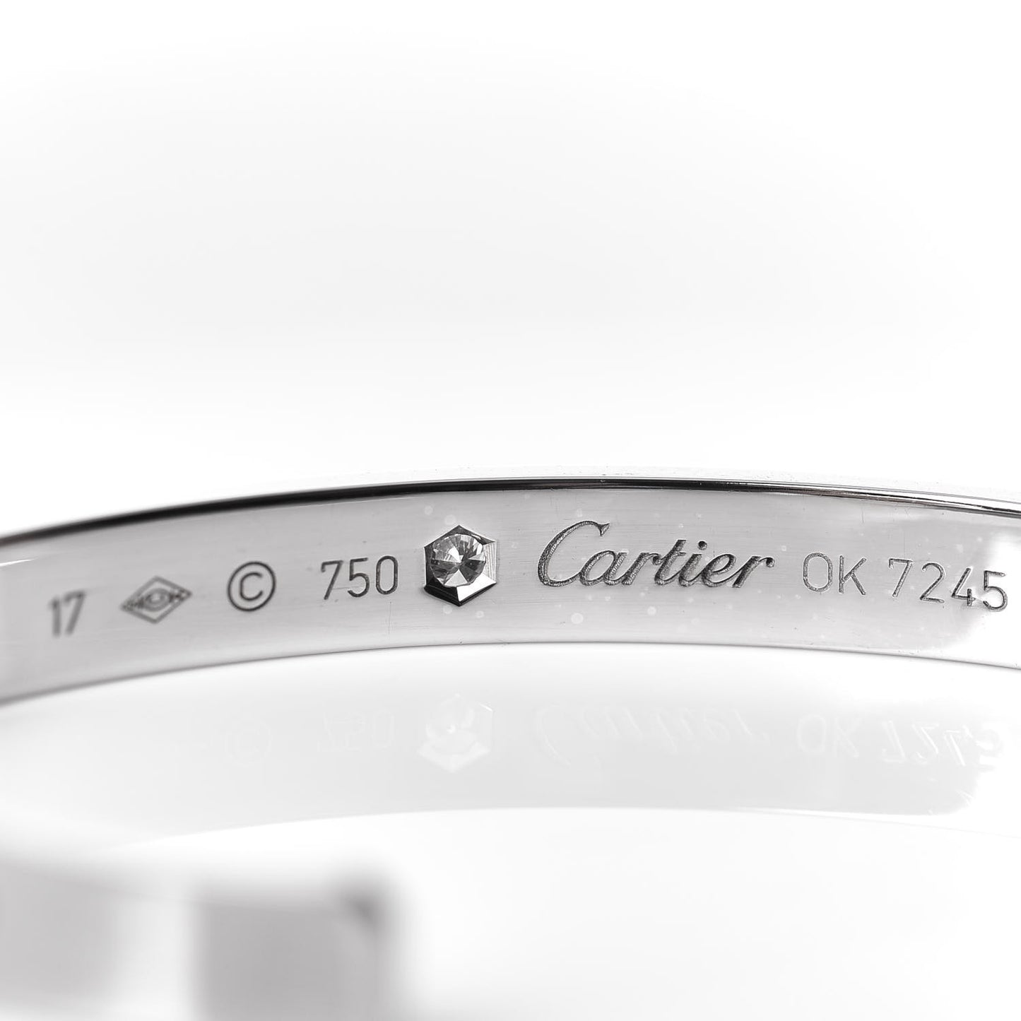 18K White Gold 1 Diamond LOVE Cuff Bracelet 17