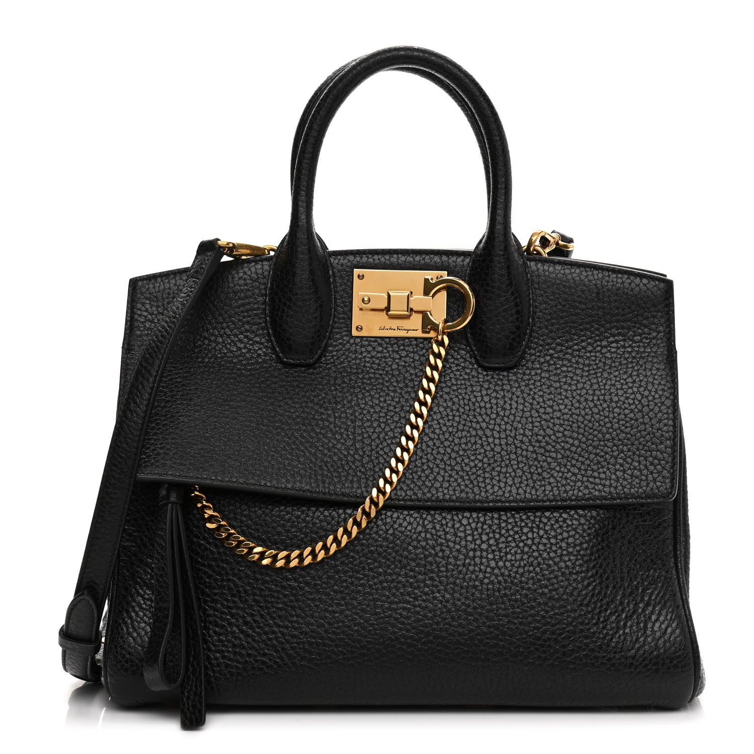 Salvatore Ferragamo Hammered Calfskin Studio Rock Bag Black 1 of 10