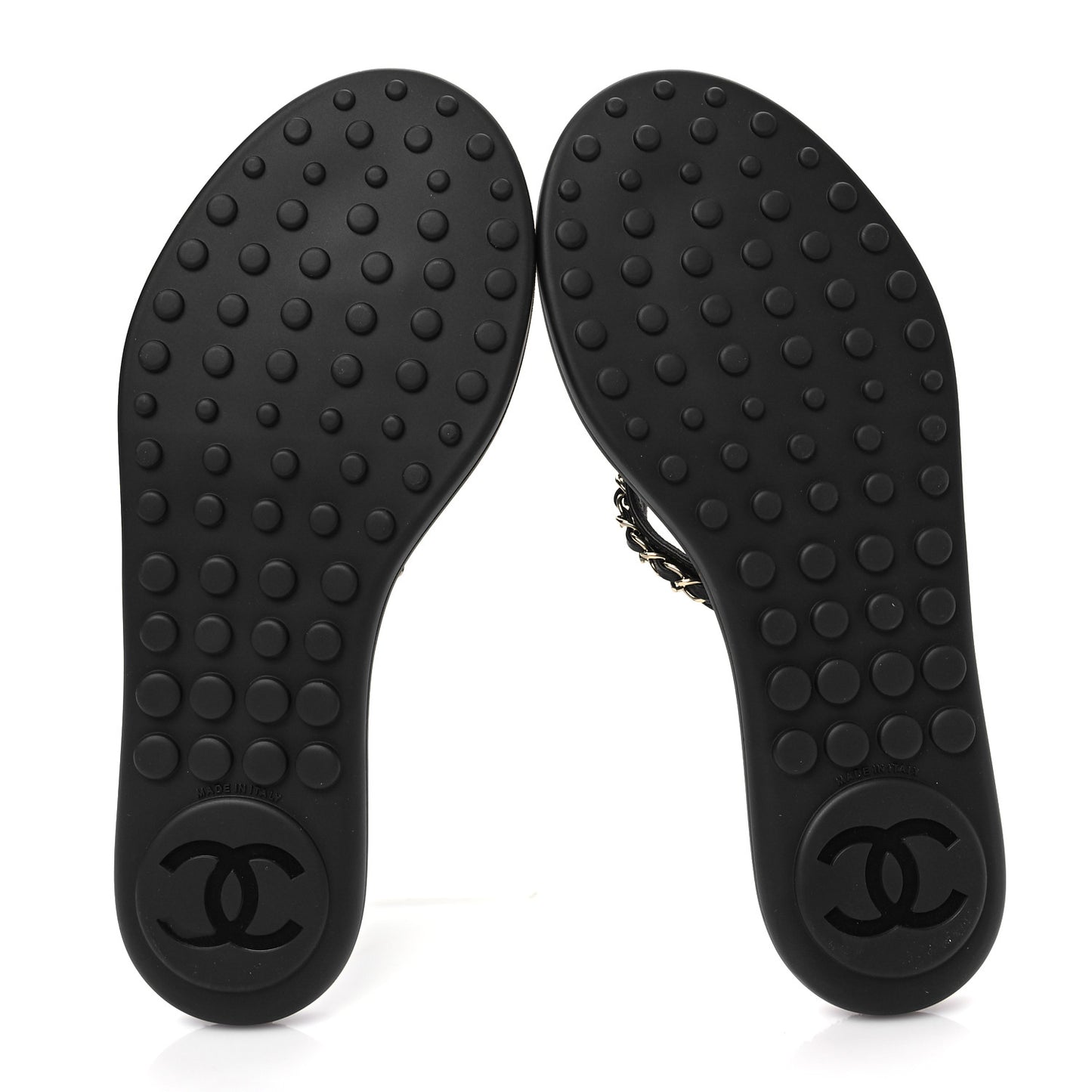 Lambskin CC Chain Thong Sandals 38 Black