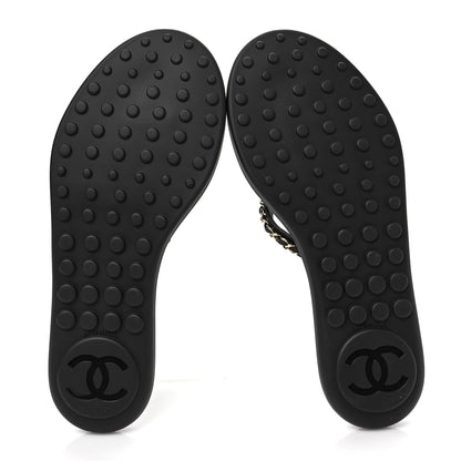 Chanel Lambskin CC Chain Thong Sandals 38 Black 5 of 8