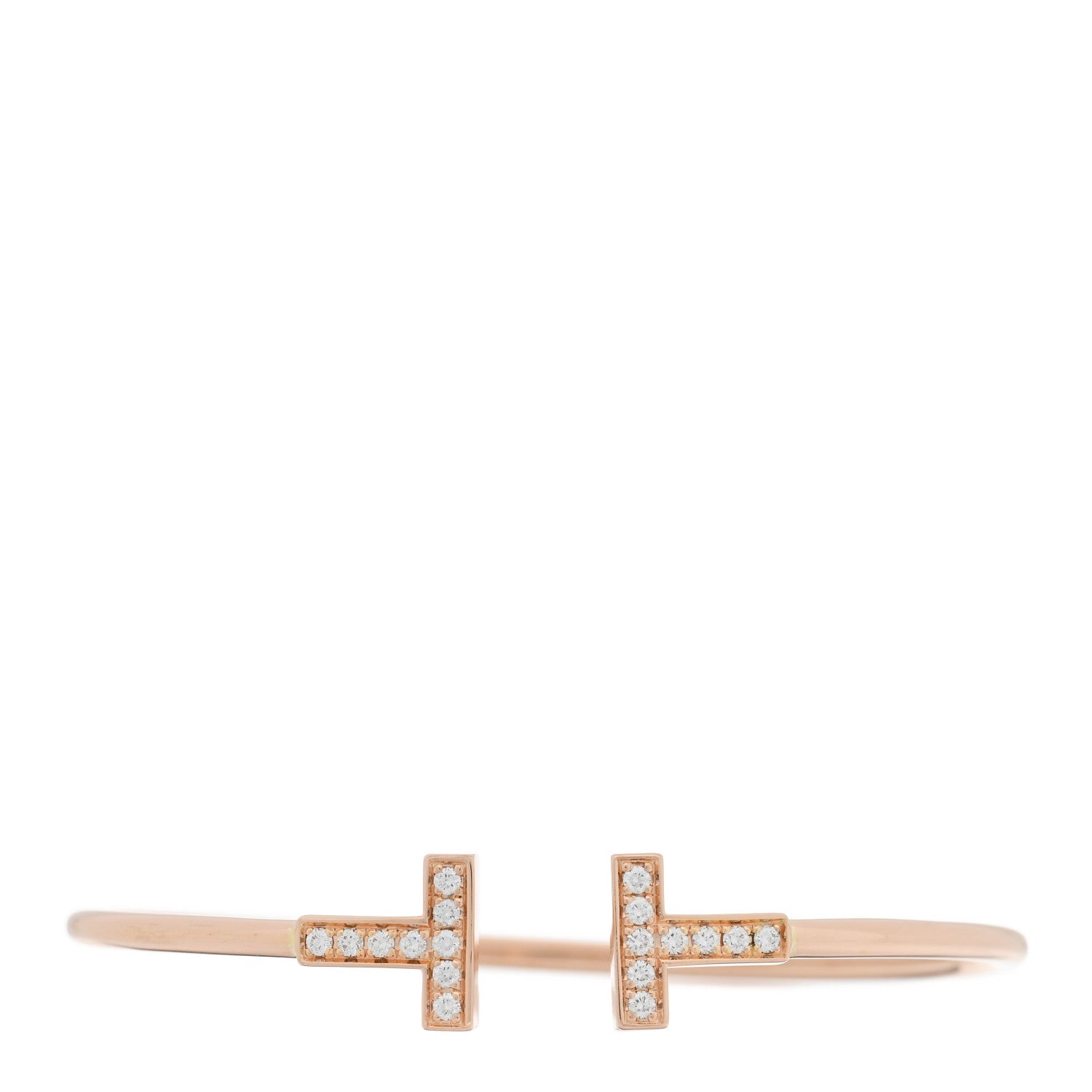 Tiffany 18K Rose Gold Diamond T Wire Bracelet 1 of 3