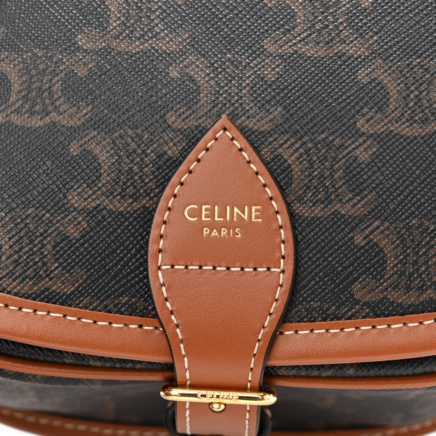 Celine Triomphe Canvas Medium Folco Bag Tan 6 of 10