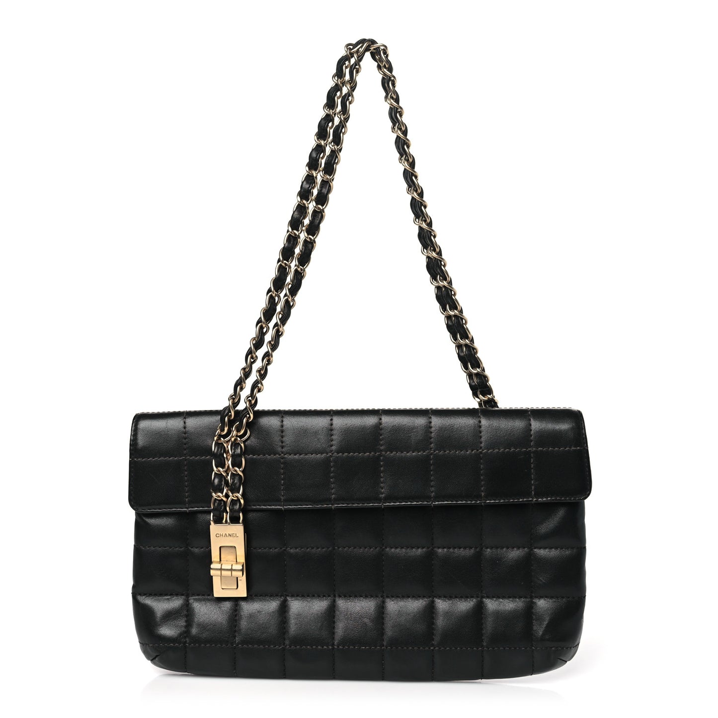 Lambskin Chocolate Bar Mademoiselle Flap Shoulder Bag Black