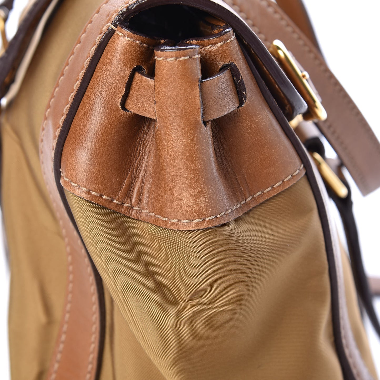 Tessuto Nylon Calfskin Shoulder Bag Brown