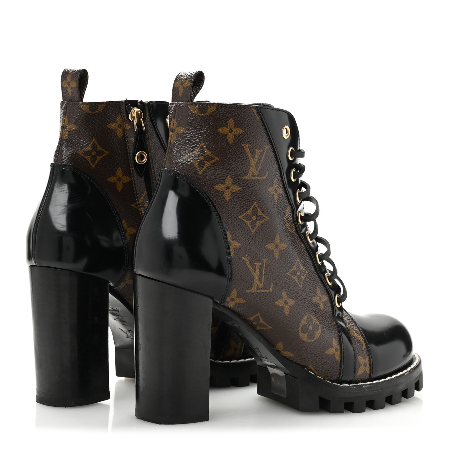 Patent Calfskin Monogram Star Trail Ankle Boots 41 Black