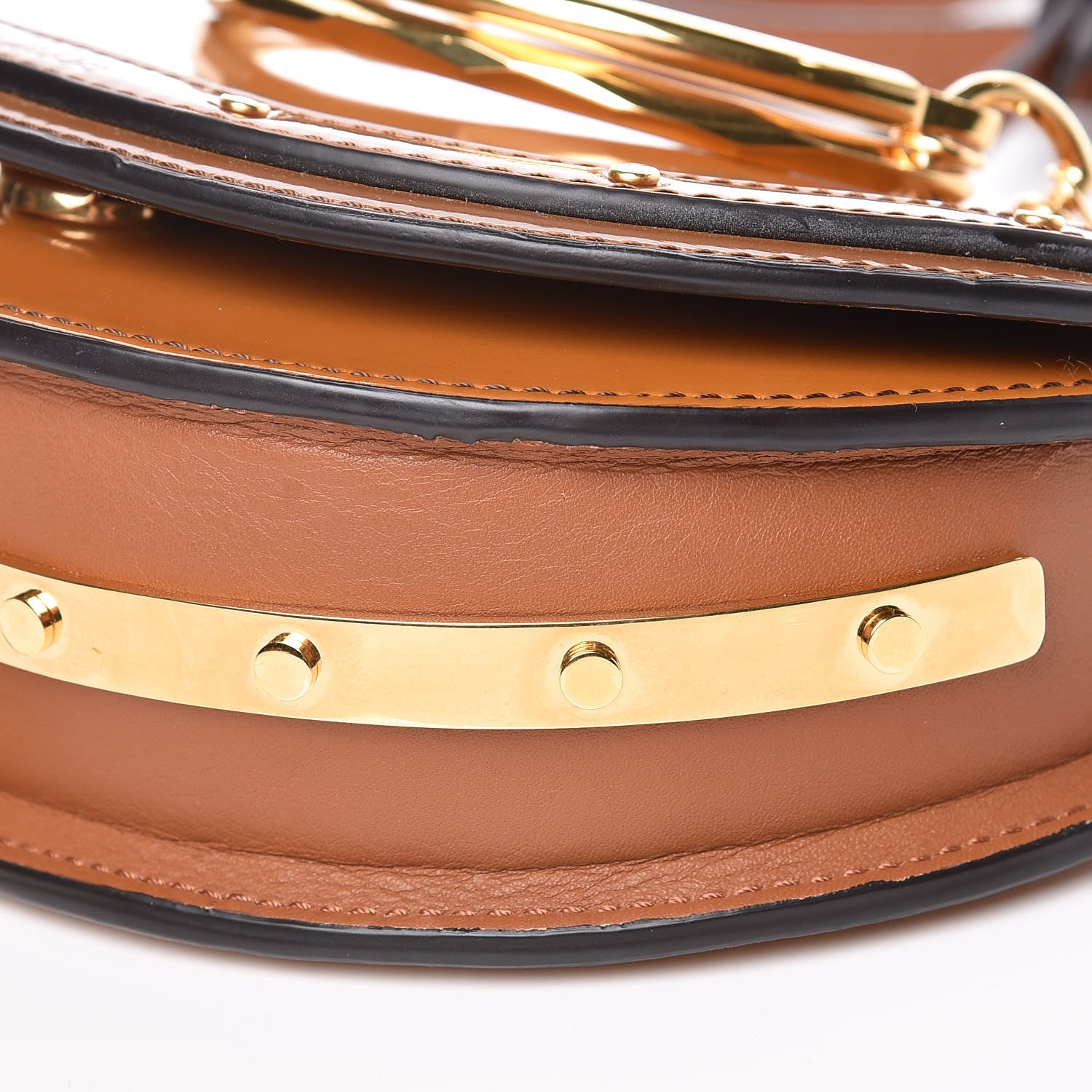 Chloe Spazzolato Sfumato Lambskin Calfskin Small Nile Bracelet Minaudiere Bag Caramel 11 of 11