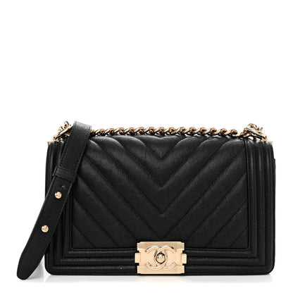 Chanel Caviar Chevron Quilted Medium Boy Flap Black 1 of 11