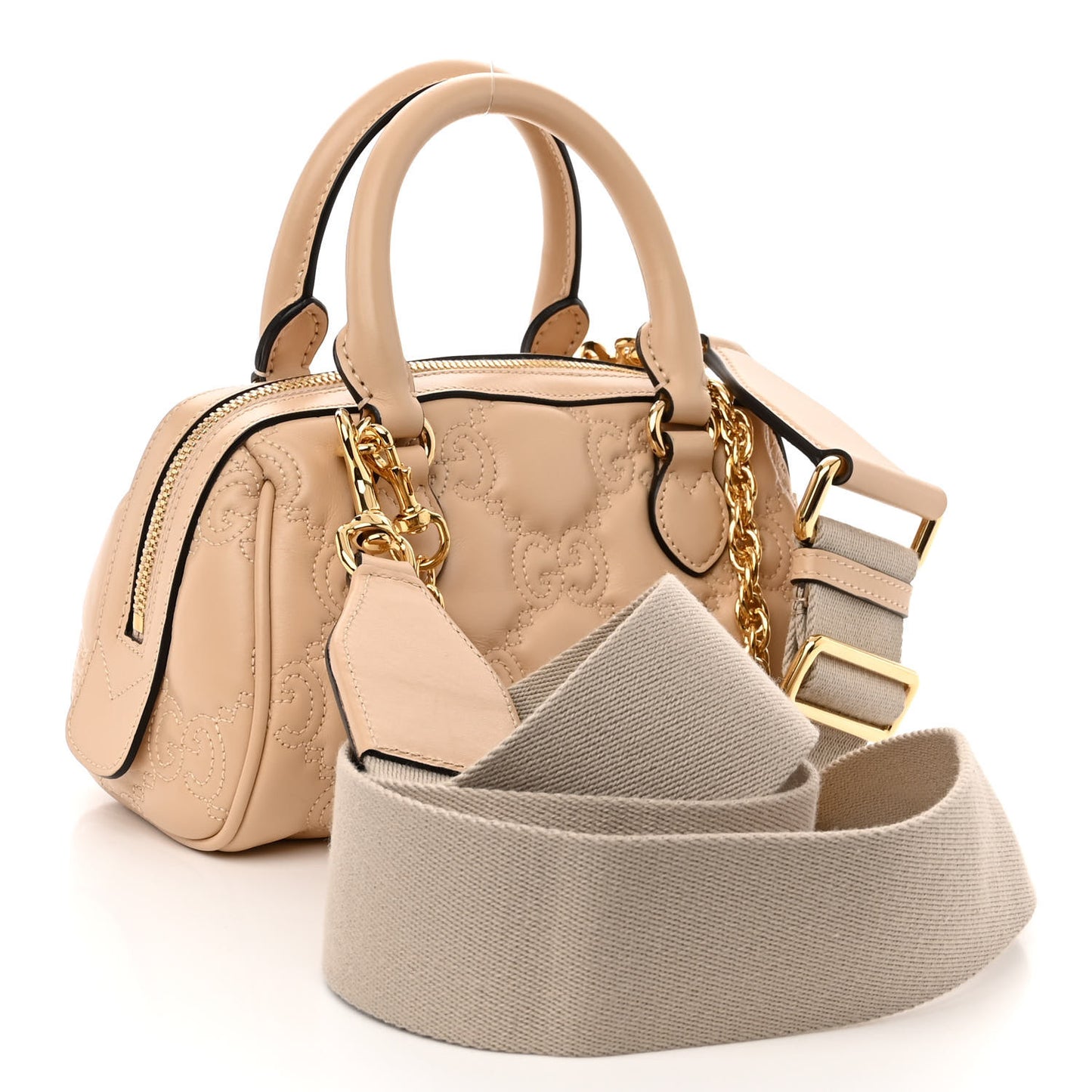 Calfskin GG Matelasse Mini Bowler Bag Naturale