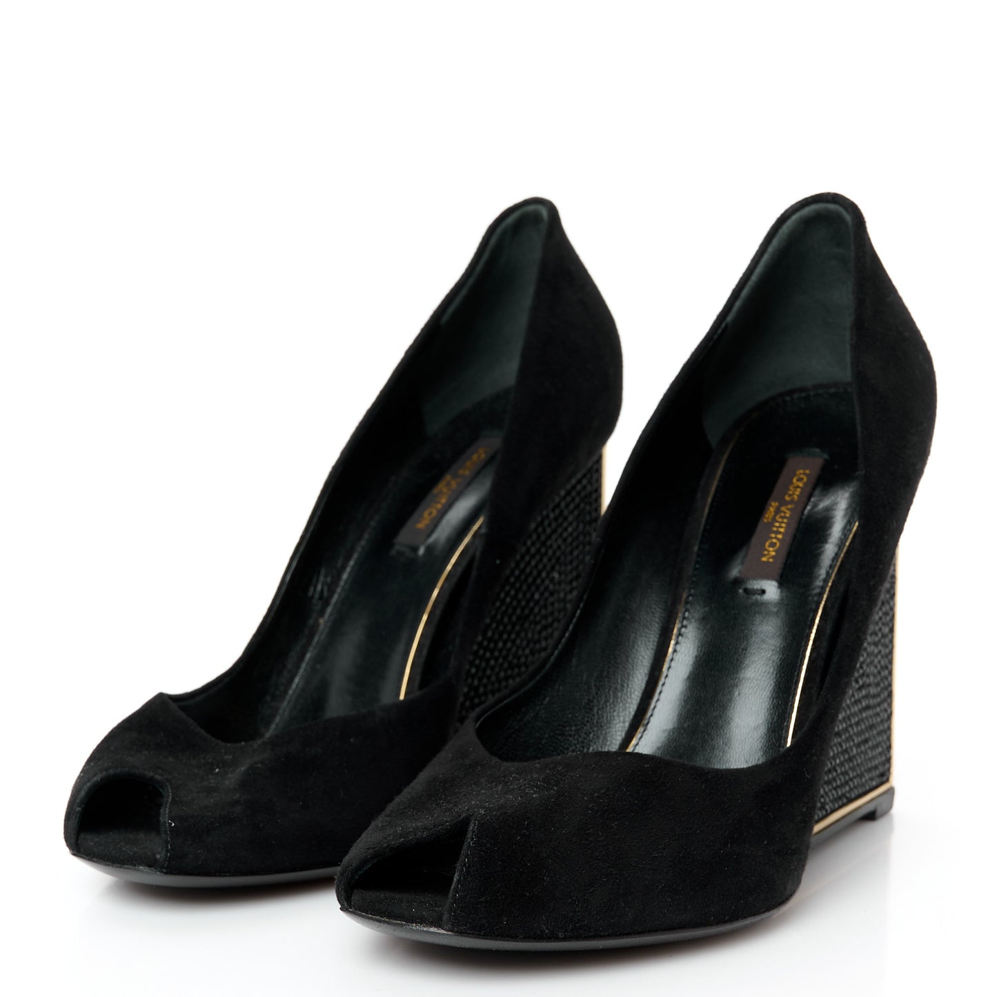 Suede Crystal Peep Toe Wedge 37 Black