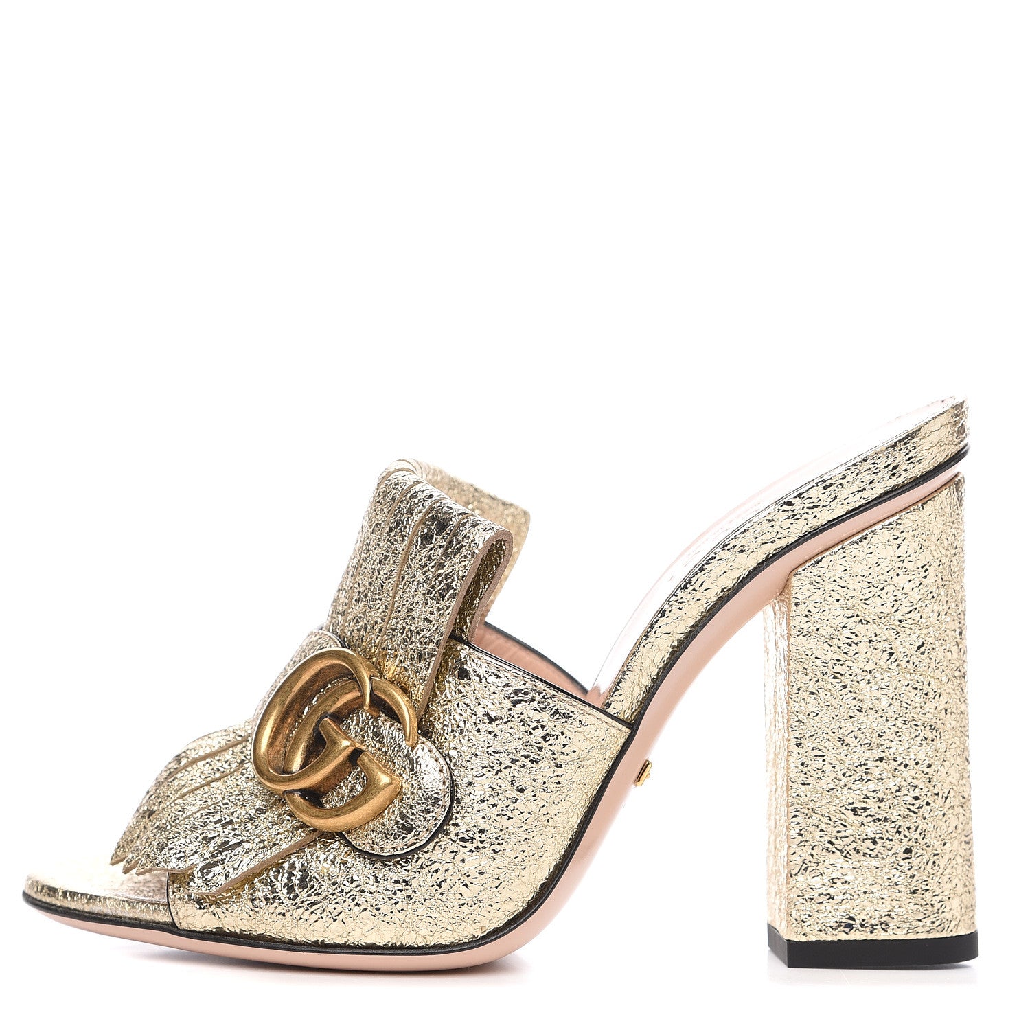 Gucci Galassia GG Marmont Fringe 105mm Slide Sandals 35.5 Platino 1 of 8